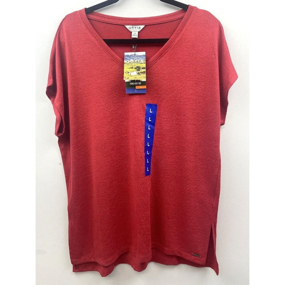 ORVIS 46% RAYON V-NECK TUNIC KNIT TOP SIZE LARGE RED - Picture 2 of 16